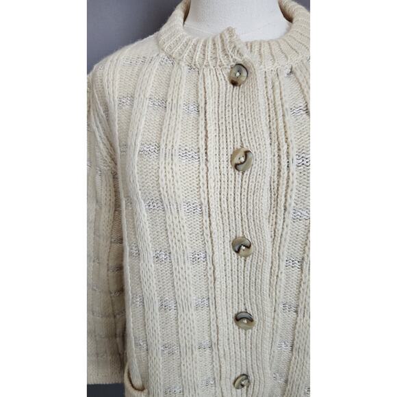 Vintage Cyril Cullen Wool Blend Cardigan Sweater Ireland White Cream Button - Picture 3 of 10